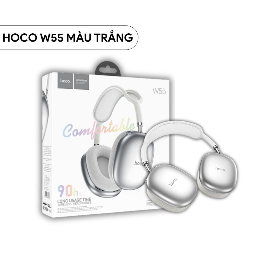 Tai nghe chụp tai Bluetooth V5.4 Hoco W55 phiên bản 90h có mic đàm thoại hỗ trợ khe cắm thẻ nhớ,cổng AUX, nghe nhạc | BigBuy360 - bigbuy360.vn
