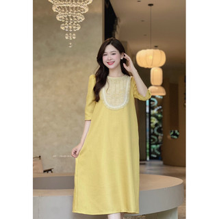 Váy suông đi tiệc màu vàng công sở đầm bầu LAMVI Thu đông VDT04