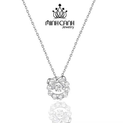 Dây Chuyền Mảnh Nơ Viền Đá Bạc Ta - Minh Canh Jewelry