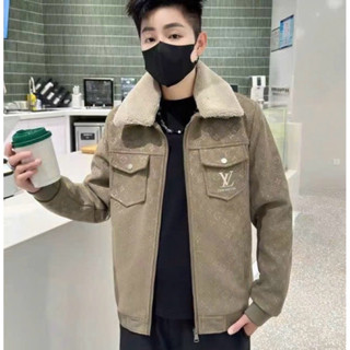  Áo khoác nam chất liệu nhung tăm hàng Quảng Châu cao cấp  LV nam cổ lông 