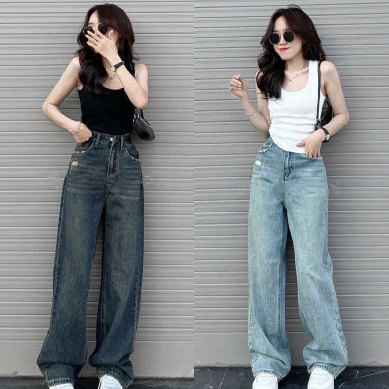 HAP (S-2XL) Quần Jeans Suông Rách Túi Sau Có 2 Màu  đậm và nhạt P30P31