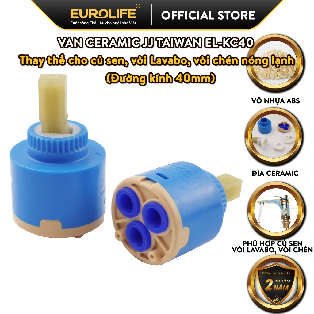 Van Ceramic 40mm thay thế cho vòi sen nóng lạnh Eurolife EL-KC40 (Xanh)