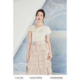 Áo lụa kem cổ chéo đính dây tết thiết kế Elise FS2403170TSSICR