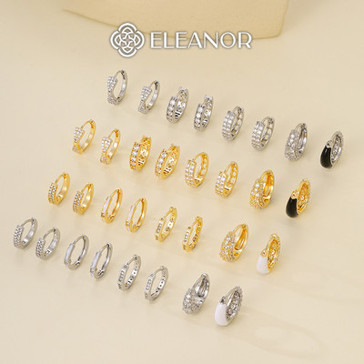 Khuyên tai nữ tròn chuôi bạc 925 Eleanor Accessories đính đá phụ kiện trang sức bông tai basic 7310