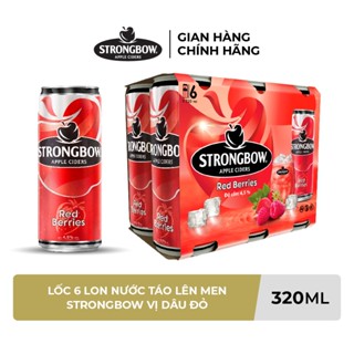ĐỘ CỒN 4.5% - Lốc 6 lon nước táo lên men Strongbow Vị Dâu đỏ 320ml/lon