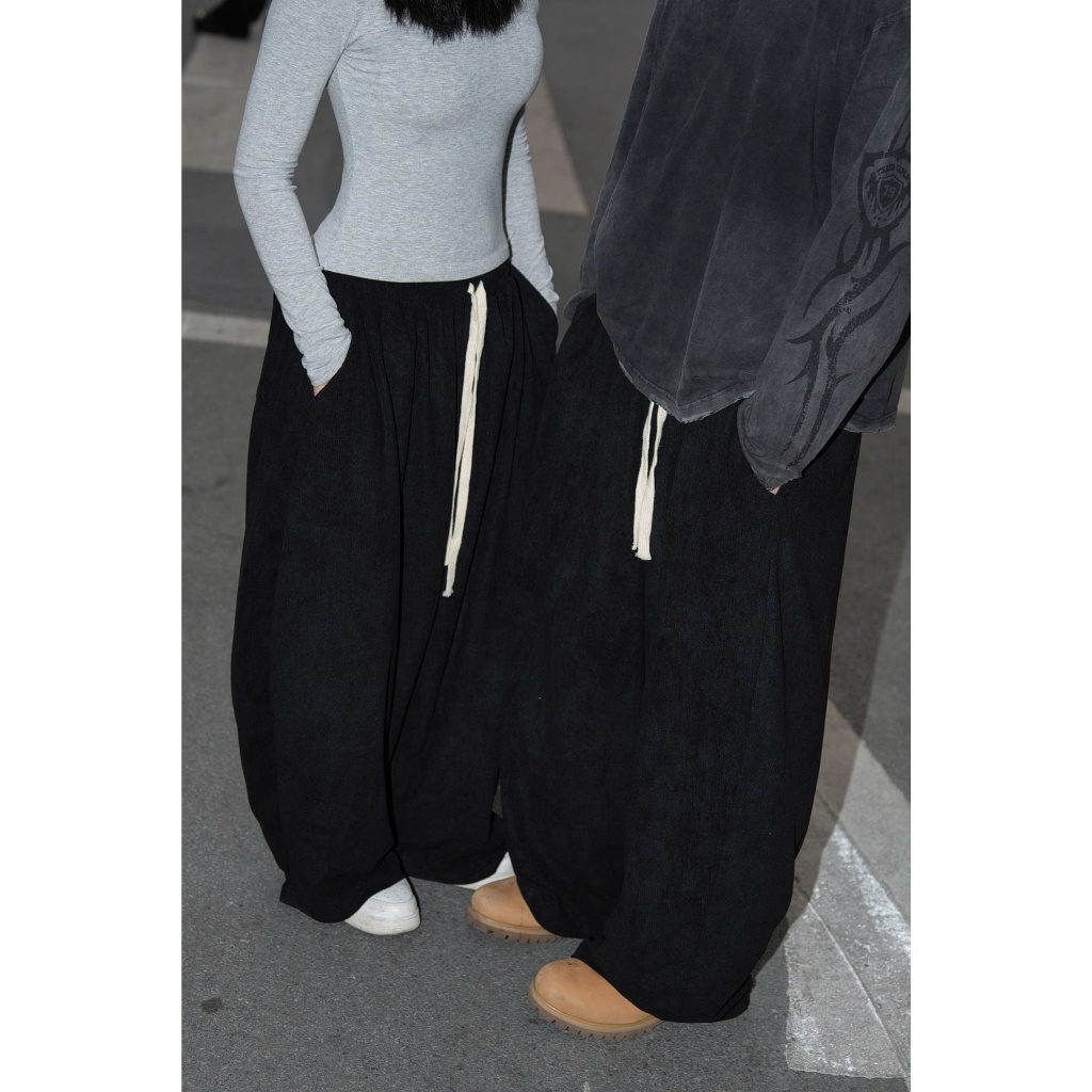Quần dài form rộng chất vải nhung tăm wide-leg pants ver 2 THEM Studio, quần dài bigsize unisex basic streetwear style