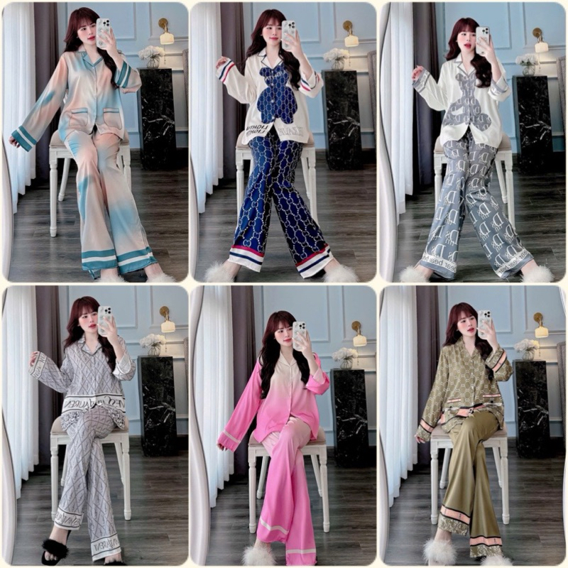 Đồ bộ Pyjama Tay dài bigsize lụa latin thiết kế in 5D cao cấp nhiều hình xinh