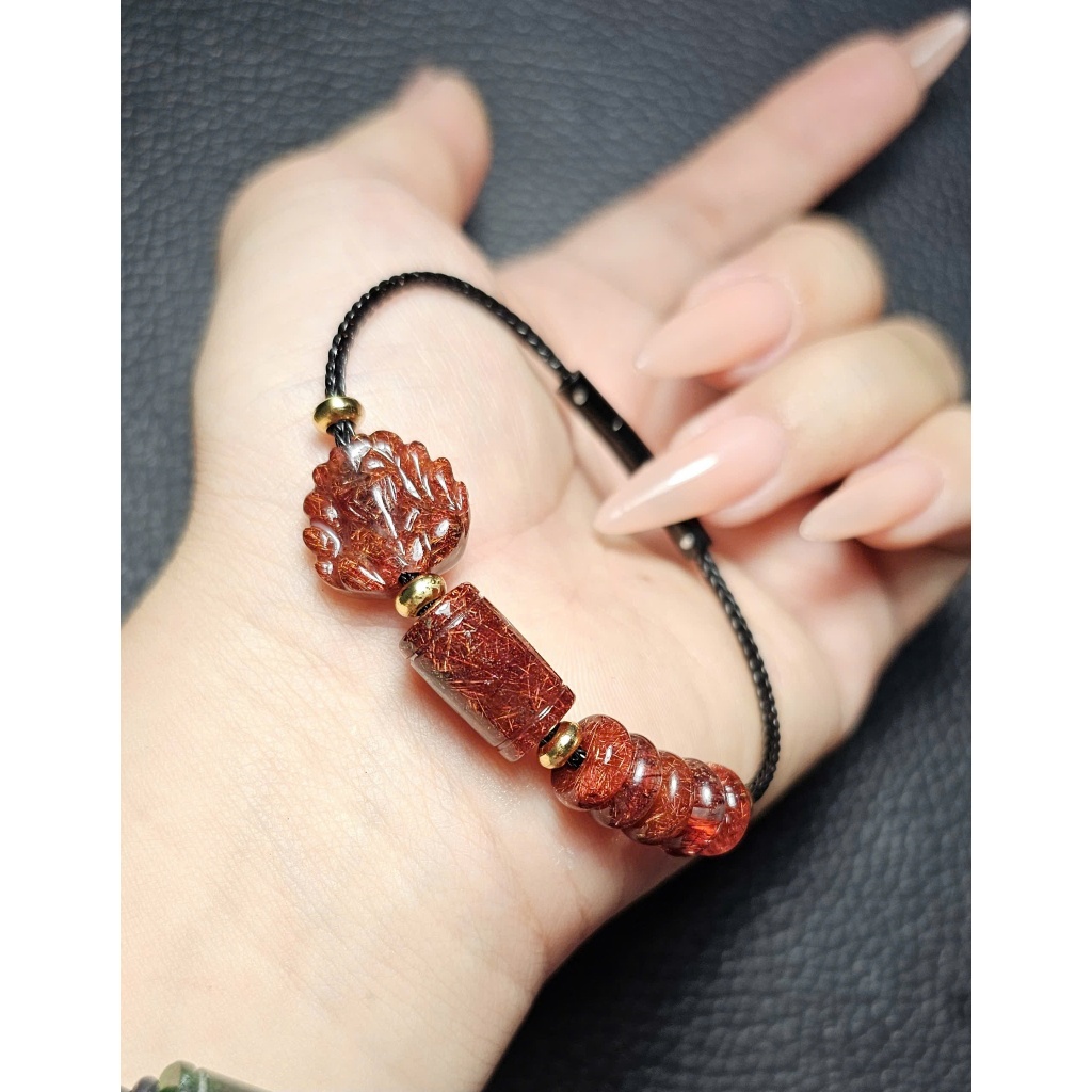 Vòng Tay Hồ Ly Chúa Tóc Đỏ Mix Ngũ Điếu Lu Thống Phước Tâm , Vòng Đá Phong Thủy Cao Cấp