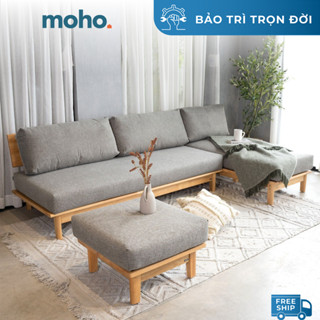 Ghế Sofa Góc Chữ L Gỗ Cao Su Tự Nhiên MOHO VLINE 601 Kèm Đôn - Nệm Xám Đậm