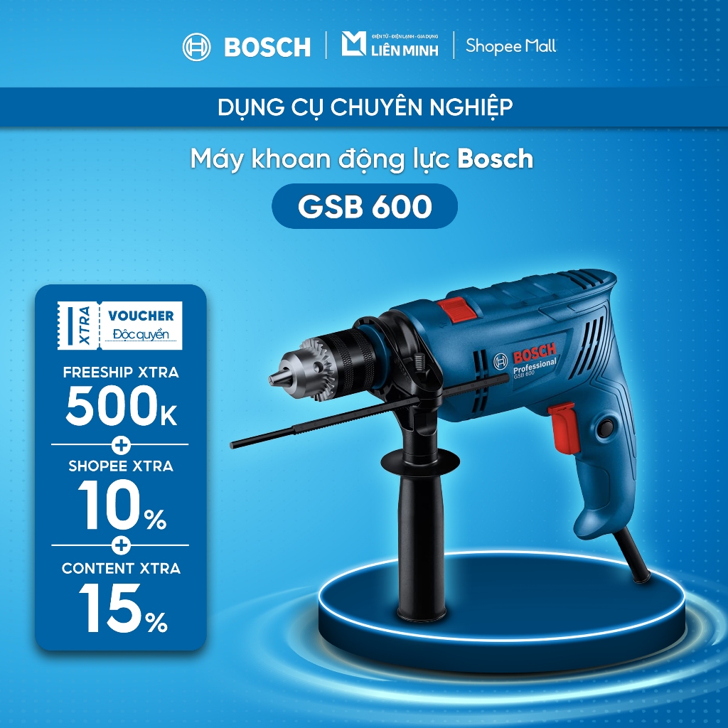 [Hỏa Tốc HCM] - (06011A03K1) Máy Khoan Động Lực Bosch GSB 600 SET (Phụ Kiện: Hộp Nhựa, Bộ Phụ Kiện 1