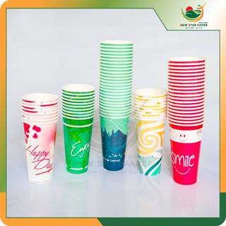 Ly giấy 22oz~649ml - Lốc 50 ly giấy có họa tiết