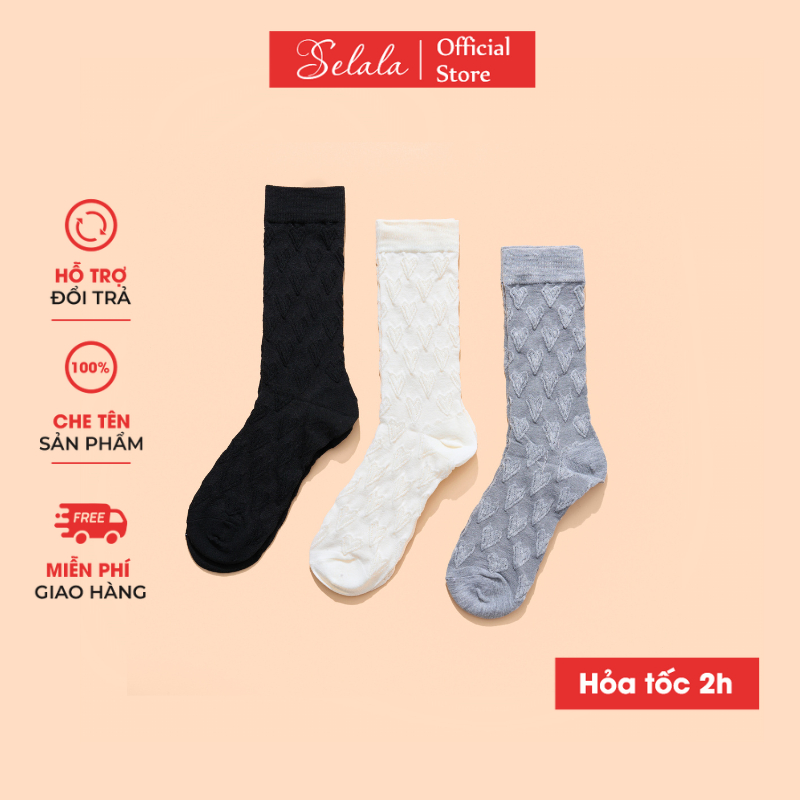Tất Chân Bông Selala Thiết Kế Tim Nổi Cổ Trung Co Giãn Chống Mồ Hôi TC26