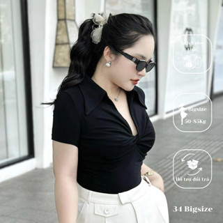Áo thun bigsize cổ xoắn ngực 34AT033 34 Bigsize, áo tay ngắn form ôm body, áo kiểu sang chảnh cho nữ