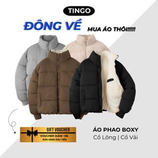  Áo Khoác Phao Boxy  Form lửng  lót lông cừu cao cấp TINGO mới dày dặn Chống rét Giữ ấm cơ thể cho nam nữ Unisex 09 