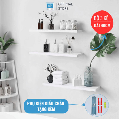 [Hỏa Tốc] Bộ 3 Kệ Thanh Ngang Dài 40cm Rộng 15cm, Gỗ Dày 17mm Nhiều Màu SIB Decor KT001