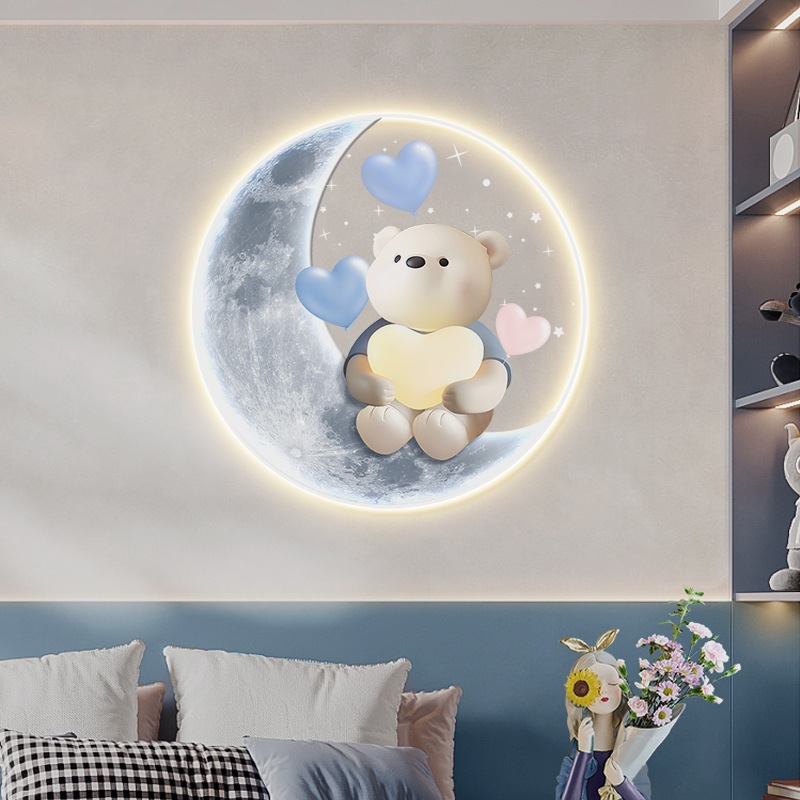 Tranh MICA Tròn Đèn LED Cao Cấp BearBrick Đáng Yêu Treo Phòng Ngủ, Phòng Khách,..