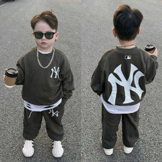 Bộ quần áo nỉ cổ tròn chất lót lông cáo cho bé trai hình n.y trắng, bộ nỉ thu đông trẻ em,TPKIDS,[M926]