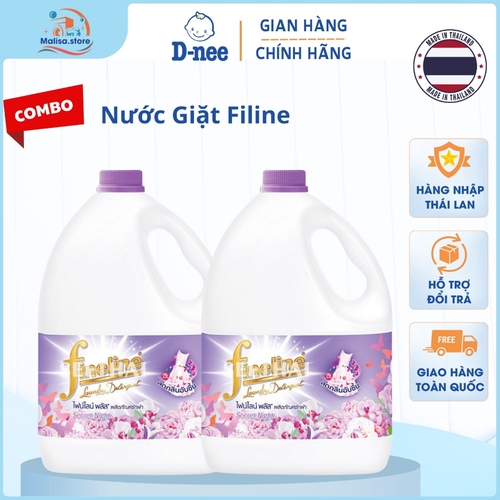 Combo 2 can nước giặt Fineline Thái Lan 3000ml màu tím tặng chai nước rửa bát