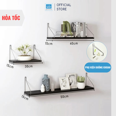 [Hỏa Tốc] Set 3 Kệ Trang Trí Không Khoan Dài 30/40/50cm, Rộng 15cm SIB Decor, Tặng Kèm Móc Treo