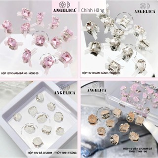Set 10 - 12 Viên Charm Đá Nơ Đính Móng ( Kèm Hộp Đựng )  Siêu Sáng Siều Bền ANGELICA