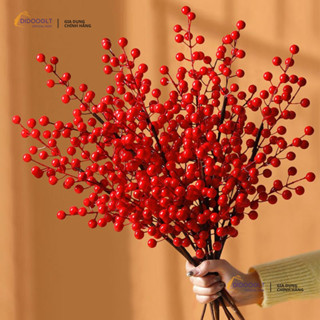 Cành Đào Đông Quả Đỏ 12 Nhánh Cao Cấp Trang Trí Nhà Cửa Văn Phòng ( didooglt )