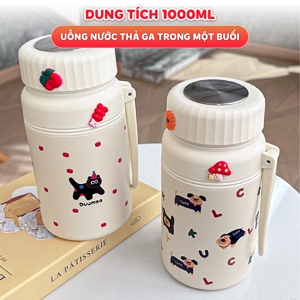 Bình giữ nhiệt NIUMI hoạ tiết dễ thương Fashion Cup 1000ml, inox 316 có lưới lọc trà tiện lợi | BigBuy360 - bigbuy360.vn