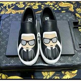  Giày slipon lười nam Karl da Pu thêu hình búp bê da đeo kính đế cao su non cao cấp boy phố GS125P 