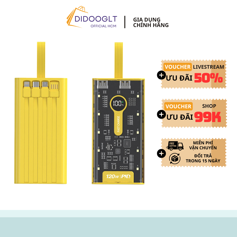 Sạc Dự Phòng Trong Suốt 20000mAh TZ66 Với 2 Cổng Sạc Nhanh 22.5w và PD 20W Màn Hình LED Cực Đẹp ( didooglt )