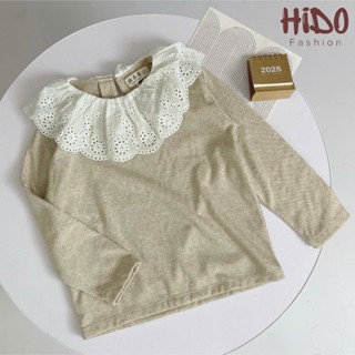 Áo Dài Tay Thu Đông Chất Thun Tăm Co Giãn Mềm Mịn Thiết Kế Cổ Bèo Ren Xinh Xắn Nhẹ Nhàng Cho Bé Gái