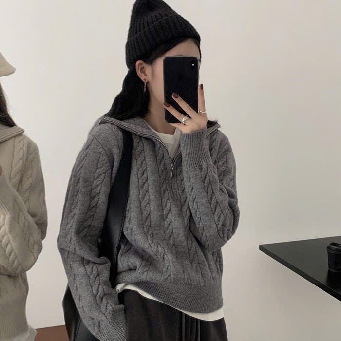 Áo dài tay nữ Jimmy Sweater chất len lông thỏ mềm mại, Áo Sweater nữ cổ cao khóa kéo ấm áp trẻ trung thời trang HEBE | BigBuy360 - bigbuy360.vn