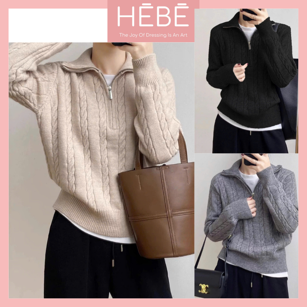 Áo dài tay nữ Jimmy Sweater chất len lông thỏ mềm mại, Áo Sweater nữ cổ cao khóa kéo ấm áp trẻ trung thời trang HEBE | BigBuy360 - bigbuy360.vn