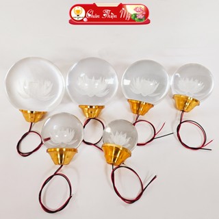 Quả Cầu Pha Lê Phong Thuỷ Gắn Chân Đồng Có Led CHÂN THIỆN MỸ Đèn Trang Trí Bàn Thờ, Nhiều Chế Độ