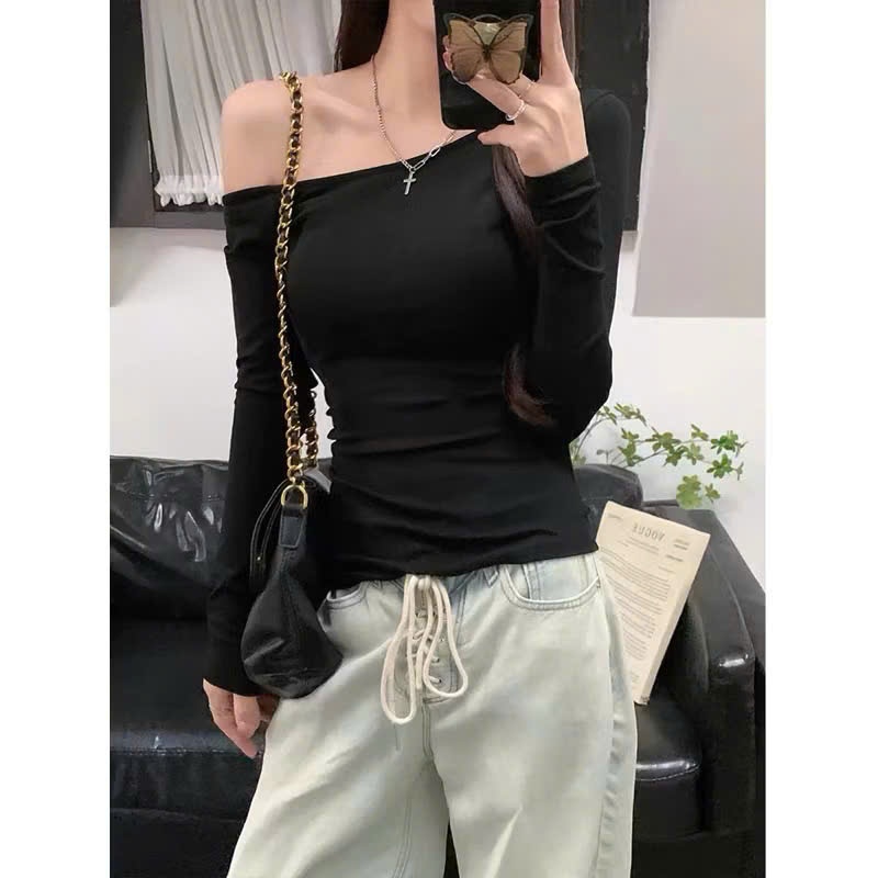 Áo Trễ Vai Dài Tay Nữ, Áo Lệch Vai Form Ôm Body Quyến Rũ Vải Cotton Zip Loại 1 Dầy Dặn Mềm Mại Co Dãn MA129 | BigBuy360 - bigbuy360.vn