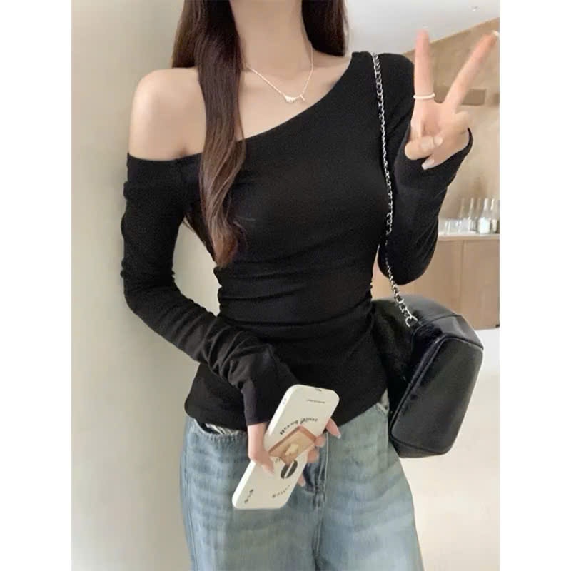 Áo Trễ Vai Dài Tay Nữ, Áo Lệch Vai Form Ôm Body Quyến Rũ Vải Cotton Zip Loại 1 Dầy Dặn Mềm Mại Co Dãn MA129 | BigBuy360 - bigbuy360.vn