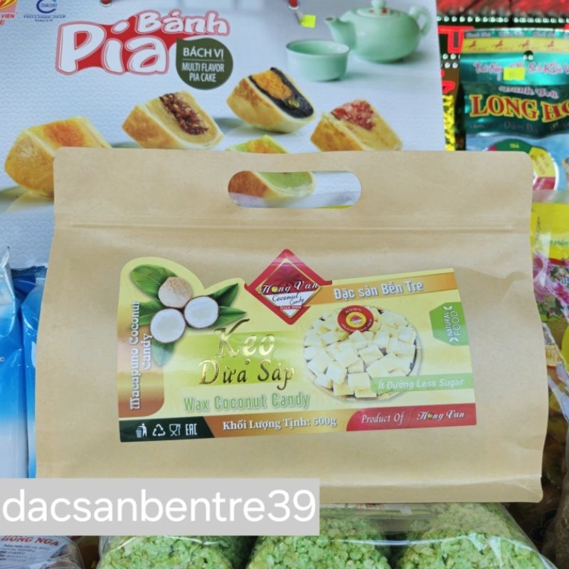 Kẹo dừa sáp nguyên chất Hồng Vân (mẫu mới, túi giấy 500g)
