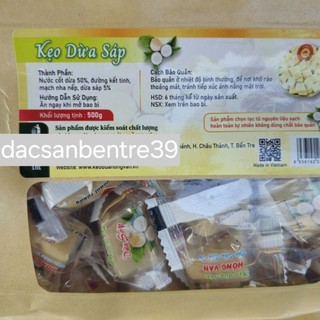 Kẹo dừa sáp nguyên chất Hồng Vân (mẫu mới, túi giấy 500g)