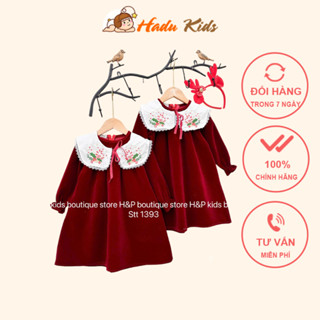 Váy nhung babydoll cho bé gái Noel 10-30kg Đầm váy xinh cho bé, váy bé gái thu đông mặc Giáng sinh, Tết Hadukid