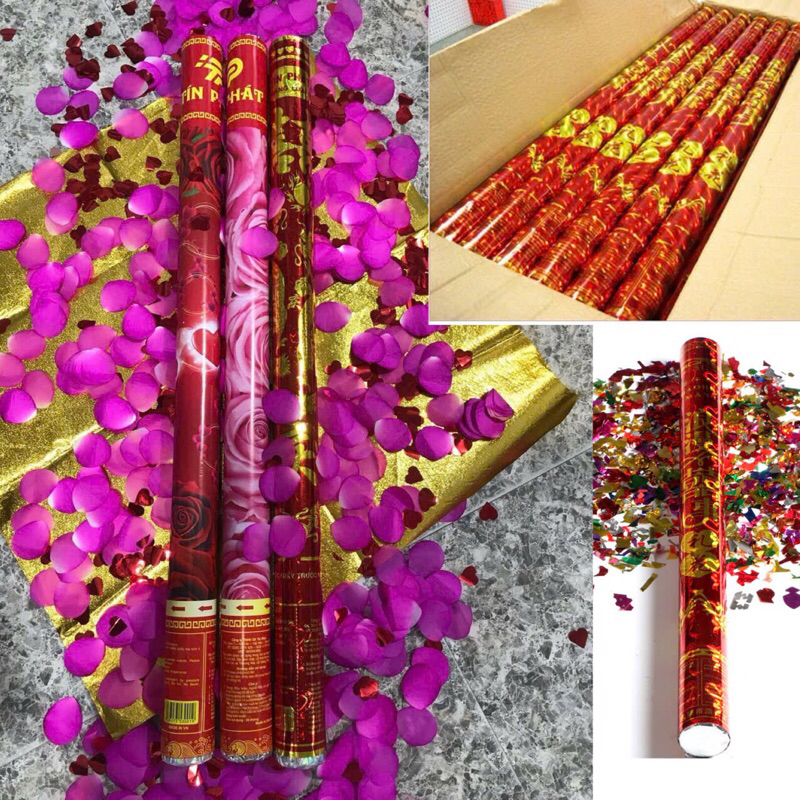   Lốc 6 Quả  Ống Phụt Giấy Hoa Hồng Mix Trái Tim Phụt Kim Tuyến Nhiều Màu Dùng Trong Sự Kiện 