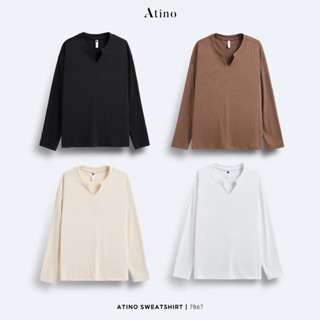 Áo Thun Nam Trơn Cổ Chữ V Dài Tay ATINO Vải Thun Gân Form Regular L.4.7867