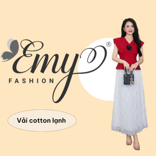 Áo Peplum Thiết Kế EMY Thời Trang Cao Cấp A2072 Vải Cotton Lạnh, Nền Đỏ Đô Sang Chảnh Đi Tiệc