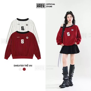 Áo Sweater Trễ Vai HALEY SD01 Dáng Rộng Thể Thao, Áo Nỉ Lệch Vai Hàn Quốc Dành Cho Nữ Mùa Thu Đông (Tặng Box)