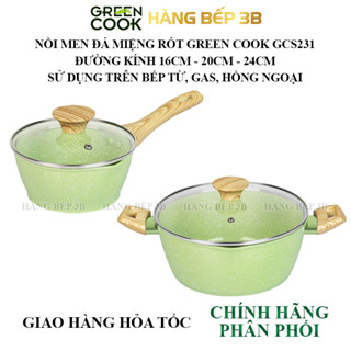 Nồi men đá có miệng rót Green Cook GCS231 nắp vung kính - Dùng được trên bếp từ, hồng ngoại, ga,...