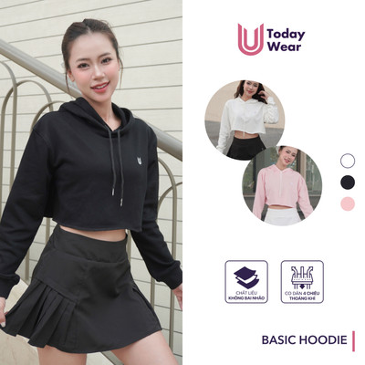 Áo hoodie croptop thể thao nữ Basic Hoodie Today U Wear dáng rộng form năng động freesize