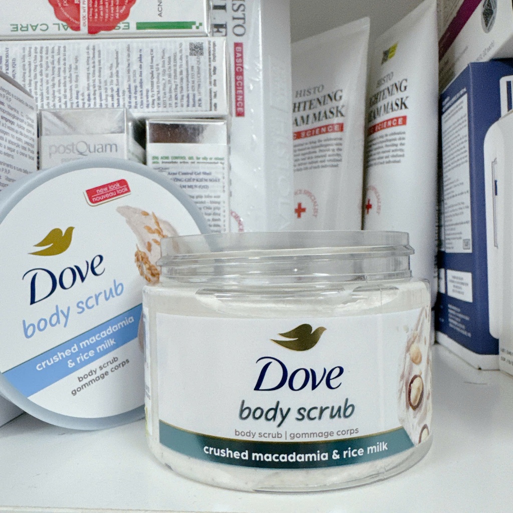 Tẩy Tế Bào Chết Dove Crushed Macadamia & Rice Milk - Dưỡng da toàn thân