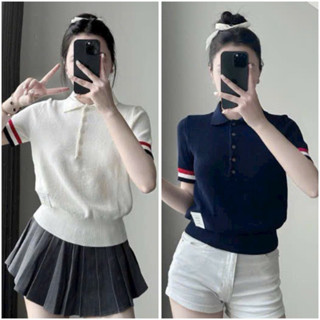 Áo polo nữ cộc tay len mongtoghi viền thom cúc khuy ngực hàng QC kèm ảnh thật