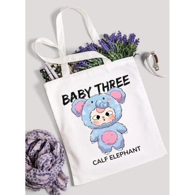 Túi vải Tote in baby three kích thước 33x37 có ngăn phụ và khóa khéo đựng vừa A4 Loza TOTE16