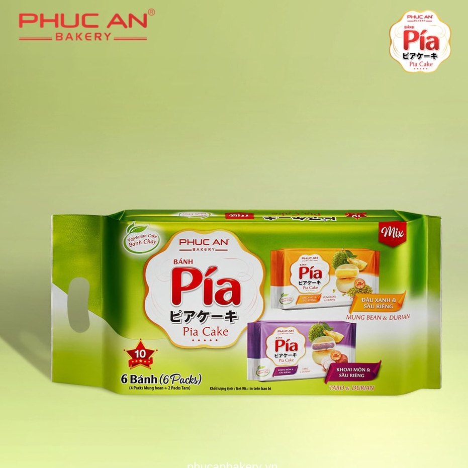 Bánh Pía Phúc An Số 10 (Chay) - Đậu xanh, Khoai Môn, Sầu Riêng - 300gr/6 cái/túi