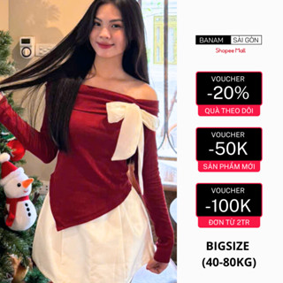  Áo thun nữ BIGSIZE Banamo Sài Gòn áo dài tay ôm body trễ vai phối nơ thời trang nữ tính 3101 