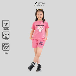 Bộ đồ bé gái in hình Baby three V3 cho bé gái chất thun cotton - Bộ quần áo bé gái - Loza Kids BD010