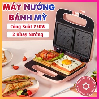Máy Nướng Bánh Mỳ Sandwich HomeElite 2 Khay Nướng Công Suất 750W Nóng Nhanh Chín Đều - Máy Kẹp Bánh Mỳ Rán Trứng Đa Năng